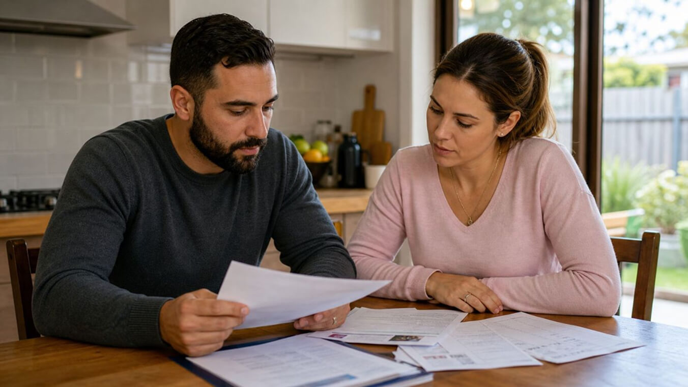 Australian veteran and his wife checking DVA paperwork together at home before submitting the lifestyle questionnaire.