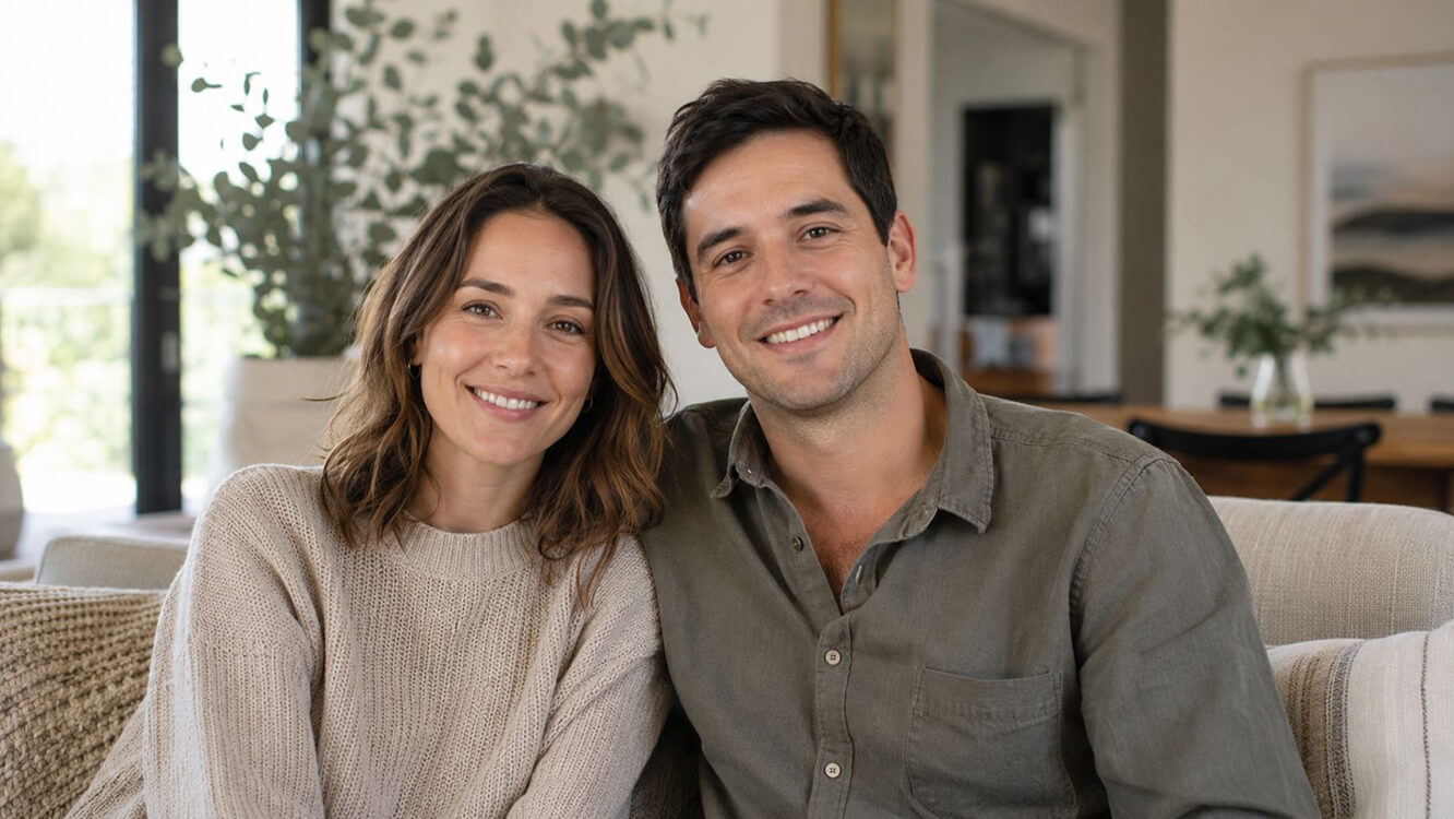 Young Australian veteran couple accessing DVA family counselling support together at home. 
