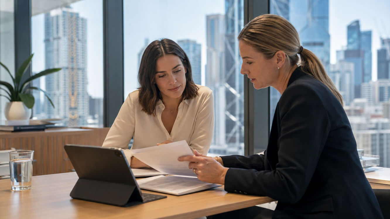 Young female veteran consulting with a financial adviser about DVA Gold Card income and asset limits.