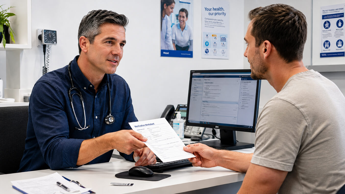 GP providing a community nursing referral to a young veteran for wound care.