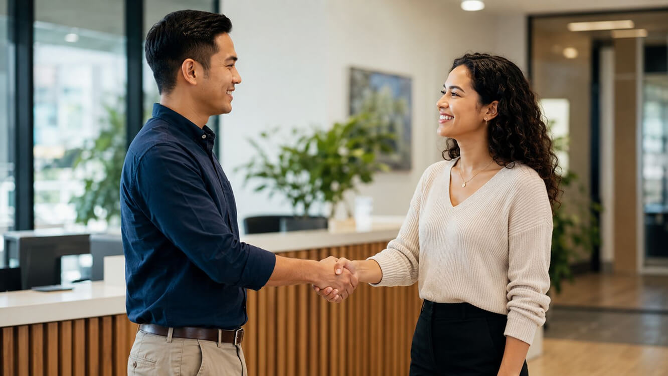 Veteran-friendly employer welcoming a new veteran employee in an Australian workplace.