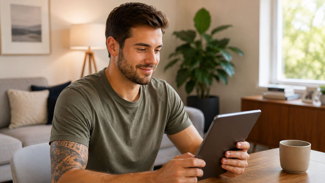 Australian veteran reviewing DVA impairment points for Gold Card eligibility on a digital device at home.