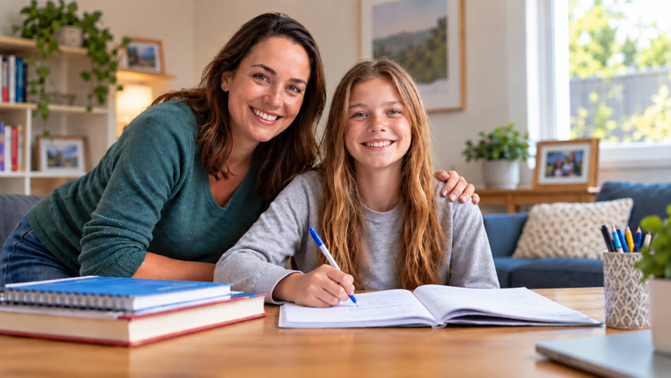 Young dependent studying at home with parental support, representing DVA Gold Card assistance for education and family financial needs.