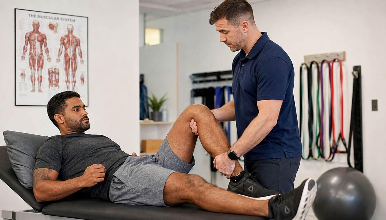 Young Indigenous Australian veteran in a physiotherapy session accessed through a DVA Gold Card referral. 