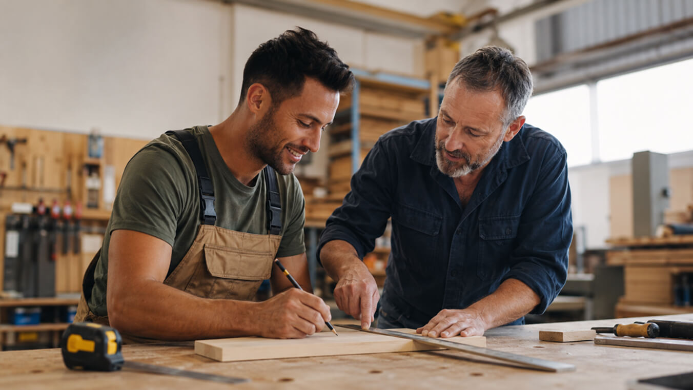 Veteran apprentice working with a mentor while training in a civilian trade.