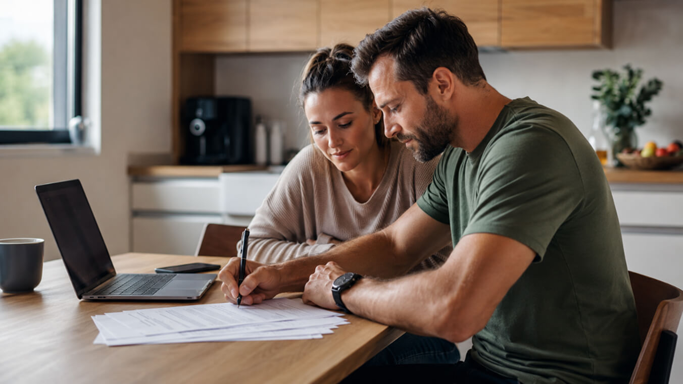 Veteran and partner supporting each other at home while managing PTSD and DVA claims.