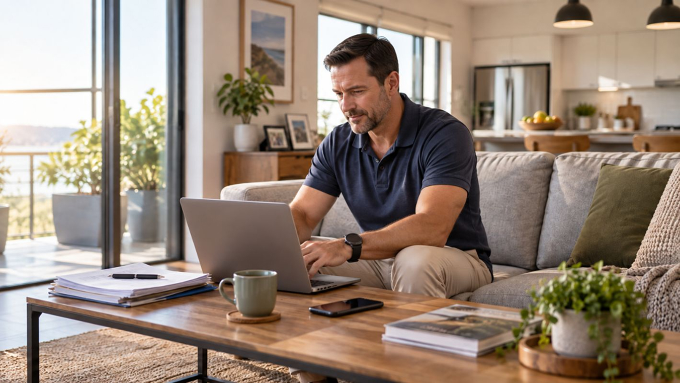 Veteran checking the DVA claims timeframe for her claim on a laptop at home.