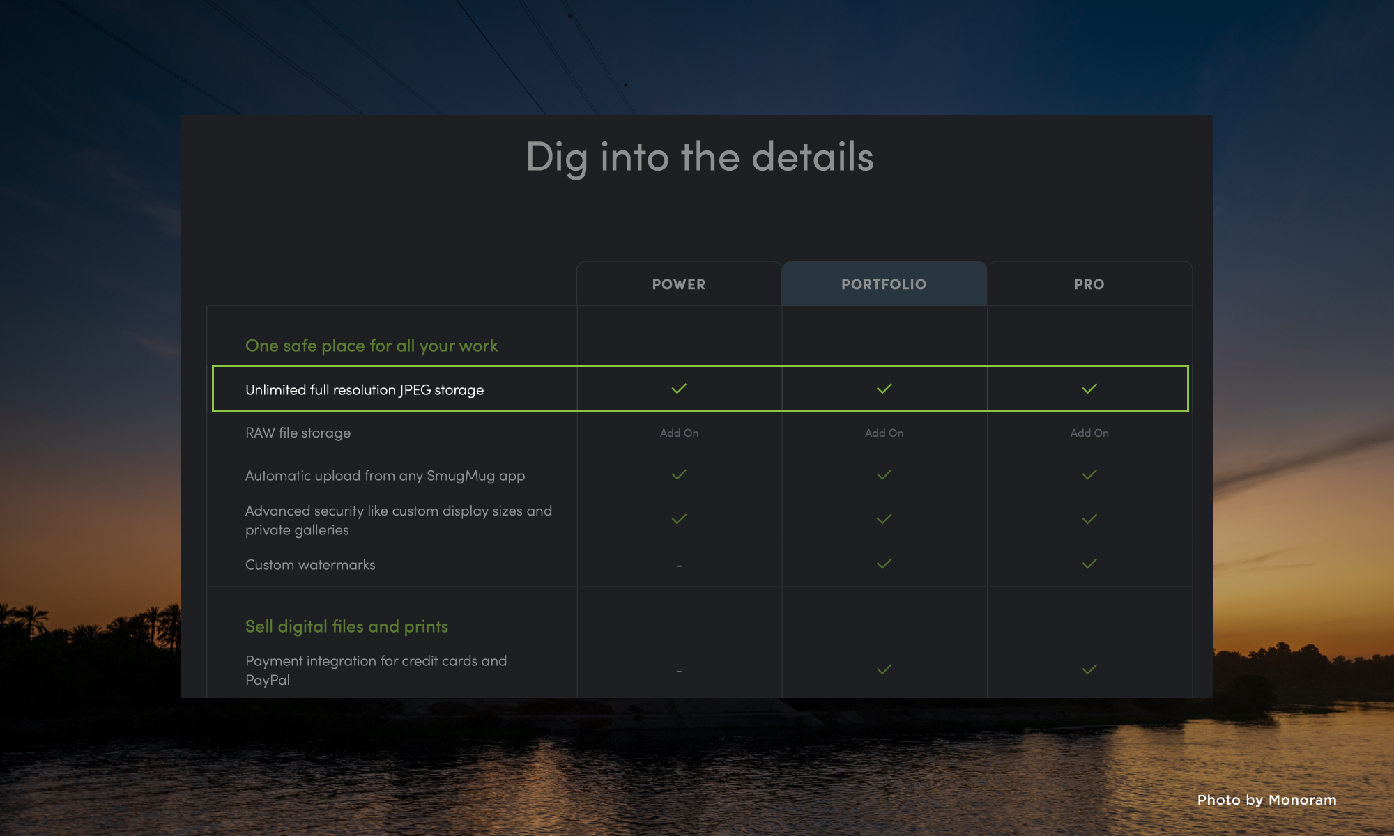 Screenshot highlighting SmugMug's feature for allowing full-resolution uploads.