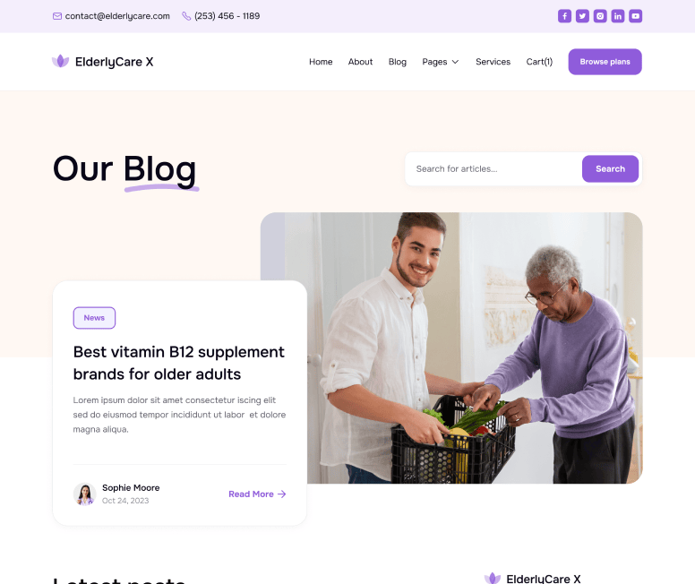 ElderlyCare X - Blog V1 Main Page - Elderly Care Webflow Template
