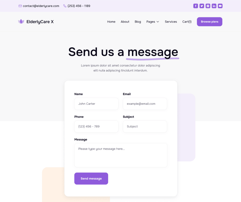 ElderlyCare X - Contact V2 Main Page - Elderly Care Webflow Template