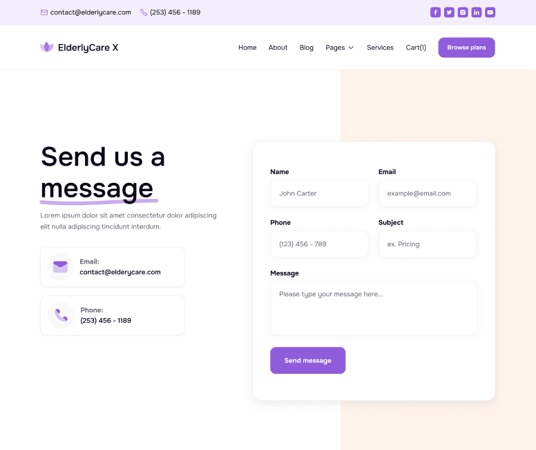 ElderlyCare X - Contact V1 Main Page - Elderly Care Webflow Template