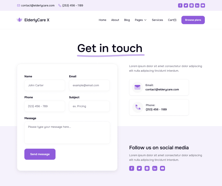 ElderlyCare X - Contact V3 Main Page - Elderly Care Webflow Template