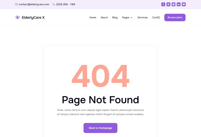 ElderlyCare X - 404 Not Found Utility Page - Elderly Care Webflow Template