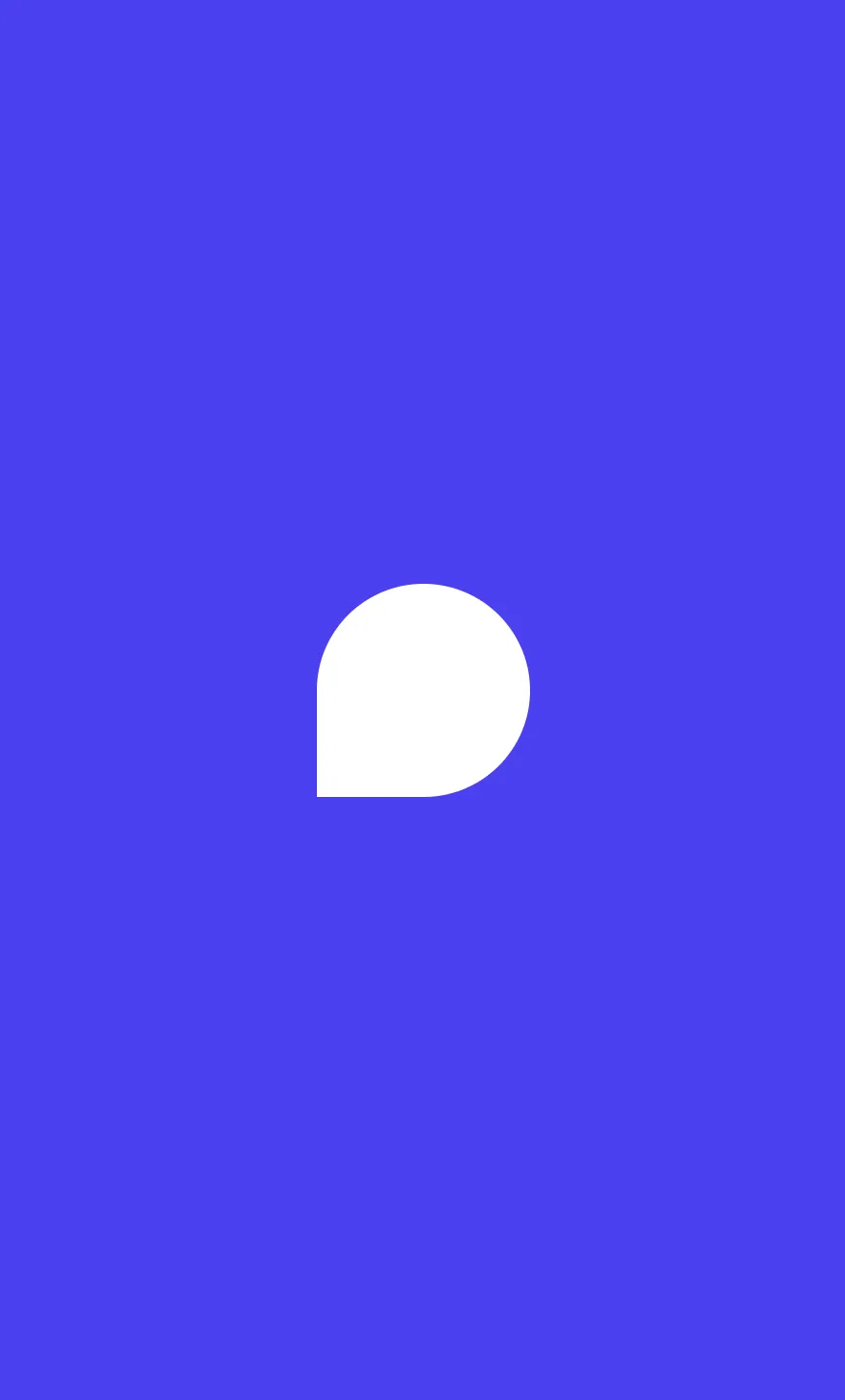 A white teardrop-shaped icon centered on a solid blue background.