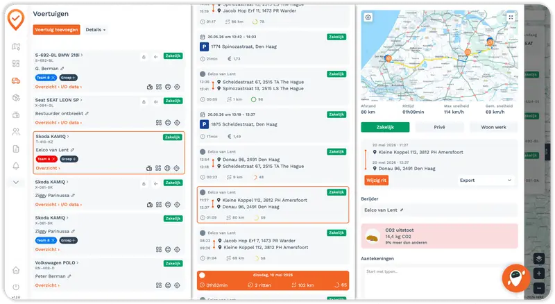 Volledige routeweergave in Cartracker