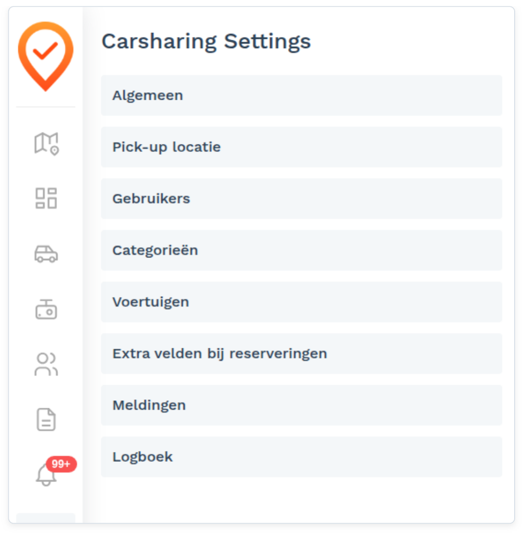 Carsharing: Instellingen (beheerder) (screenshot uit de handleiding, pagina 59)
