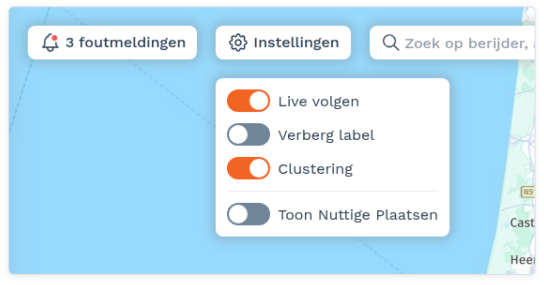 Live map: Kaartinstellingen (screenshot uit de handleiding, pagina 8)