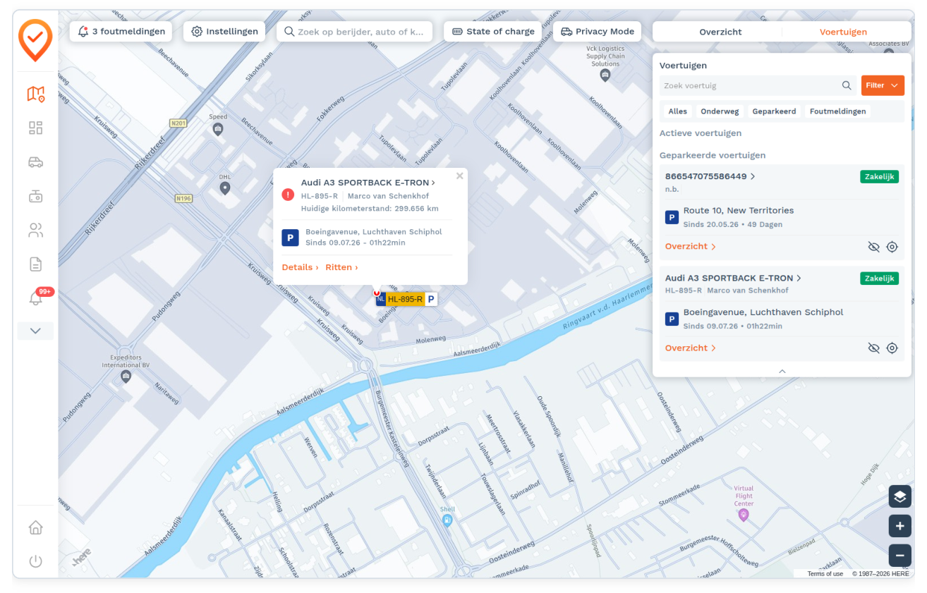Live map: Een voertuig bekijken (screenshot uit de handleiding, pagina 5)