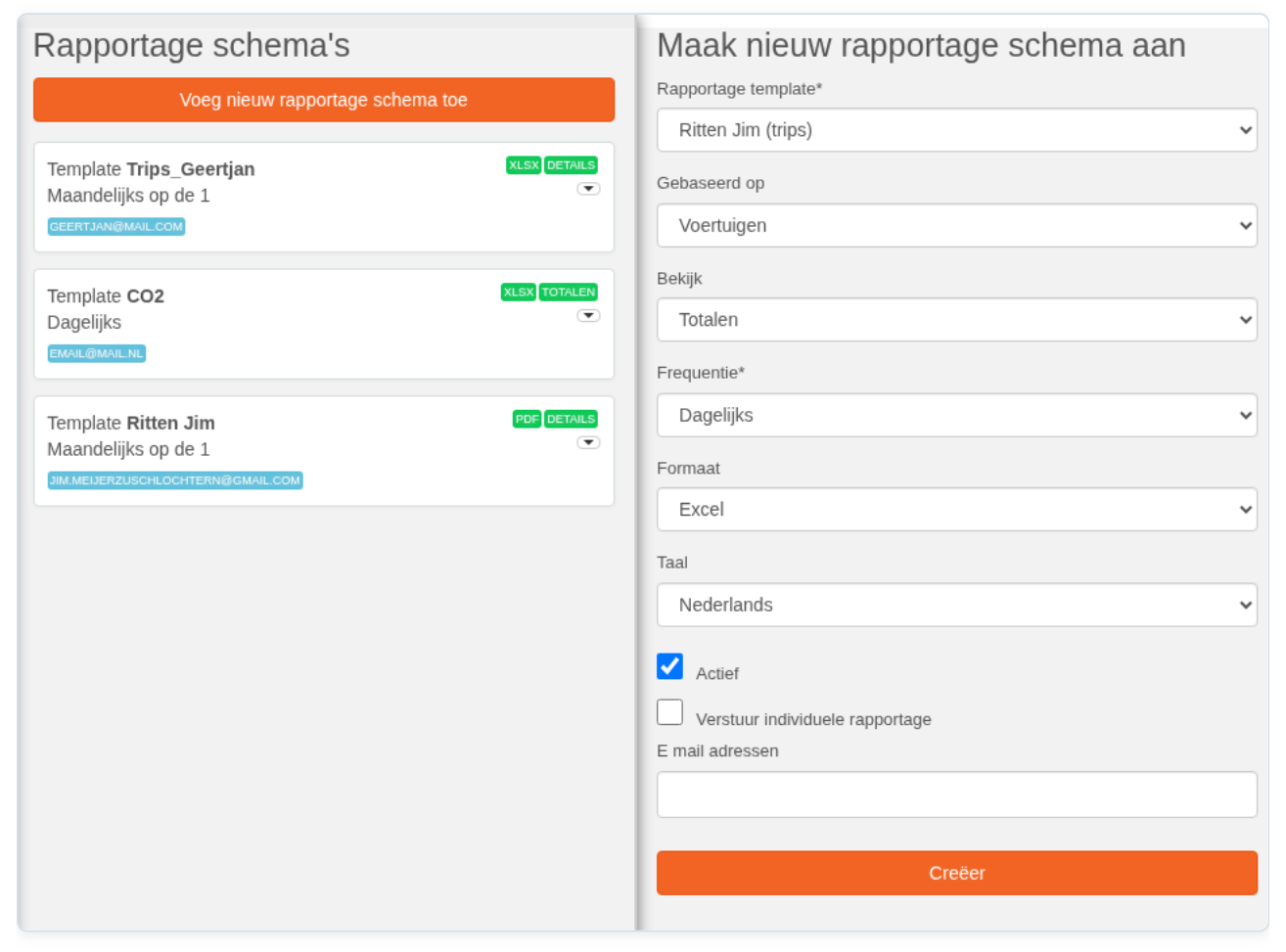 Rapportages: Rapportages automatisch versturen (screenshot uit de handleiding, pagina 72)