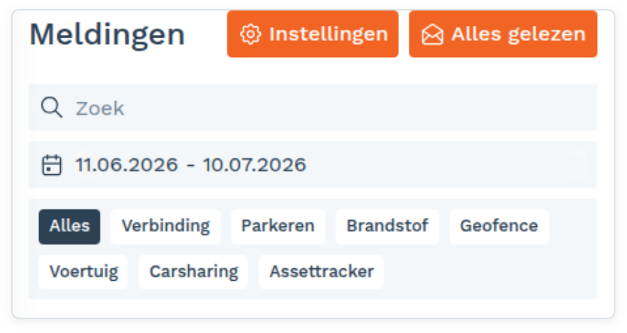 Meldingen: Zoeken en filteren (screenshot uit de handleiding, pagina 78)