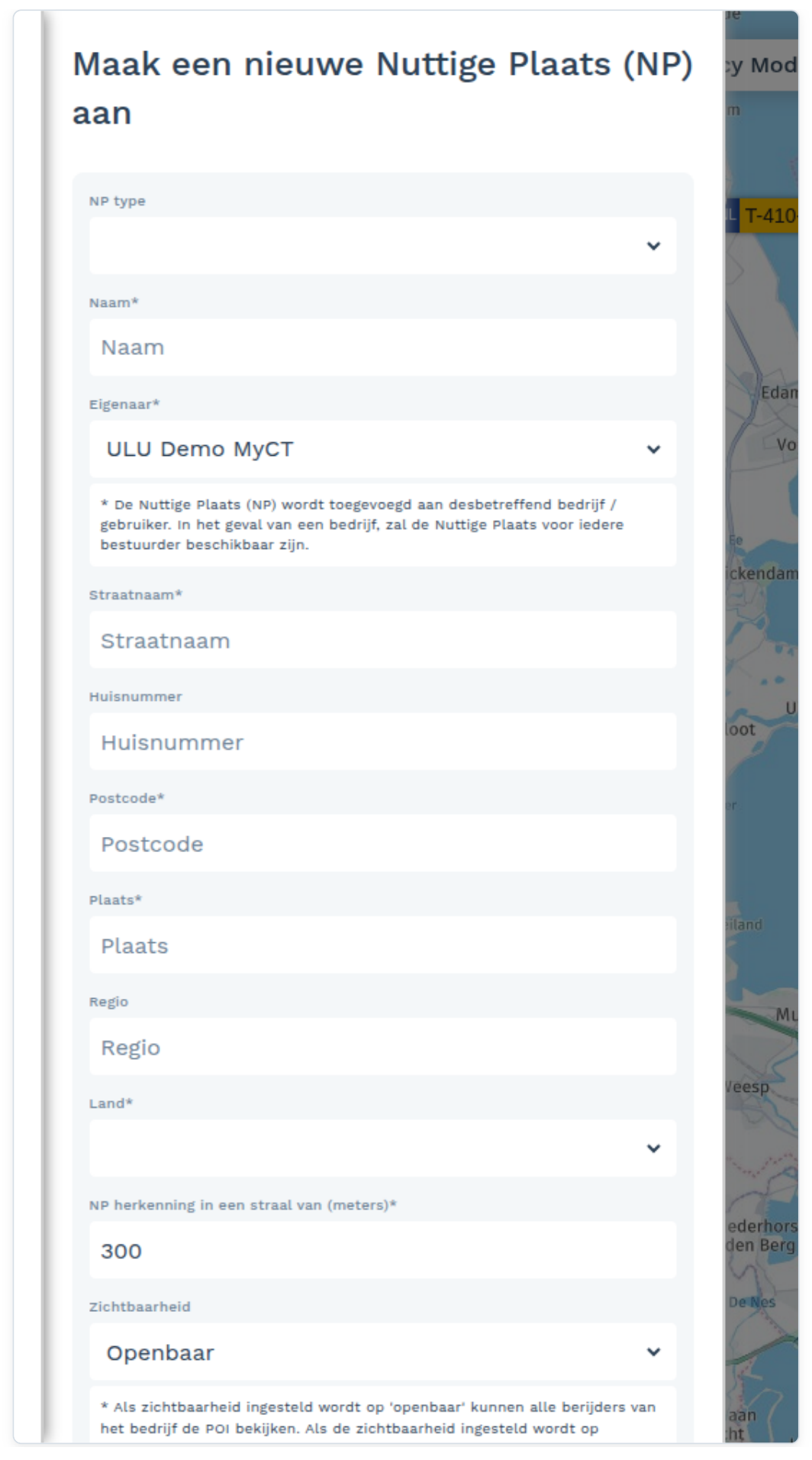 Nuttige plaatsen (POI's): Een nuttige plaats aanmaken (screenshot uit de handleiding, pagina 116)
