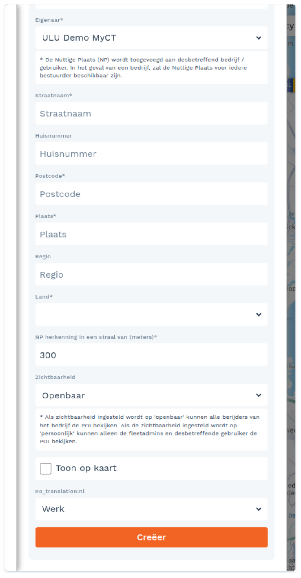 Nuttige plaatsen (POI's): Een nuttige plaats aanmaken (screenshot uit de handleiding, pagina 118)