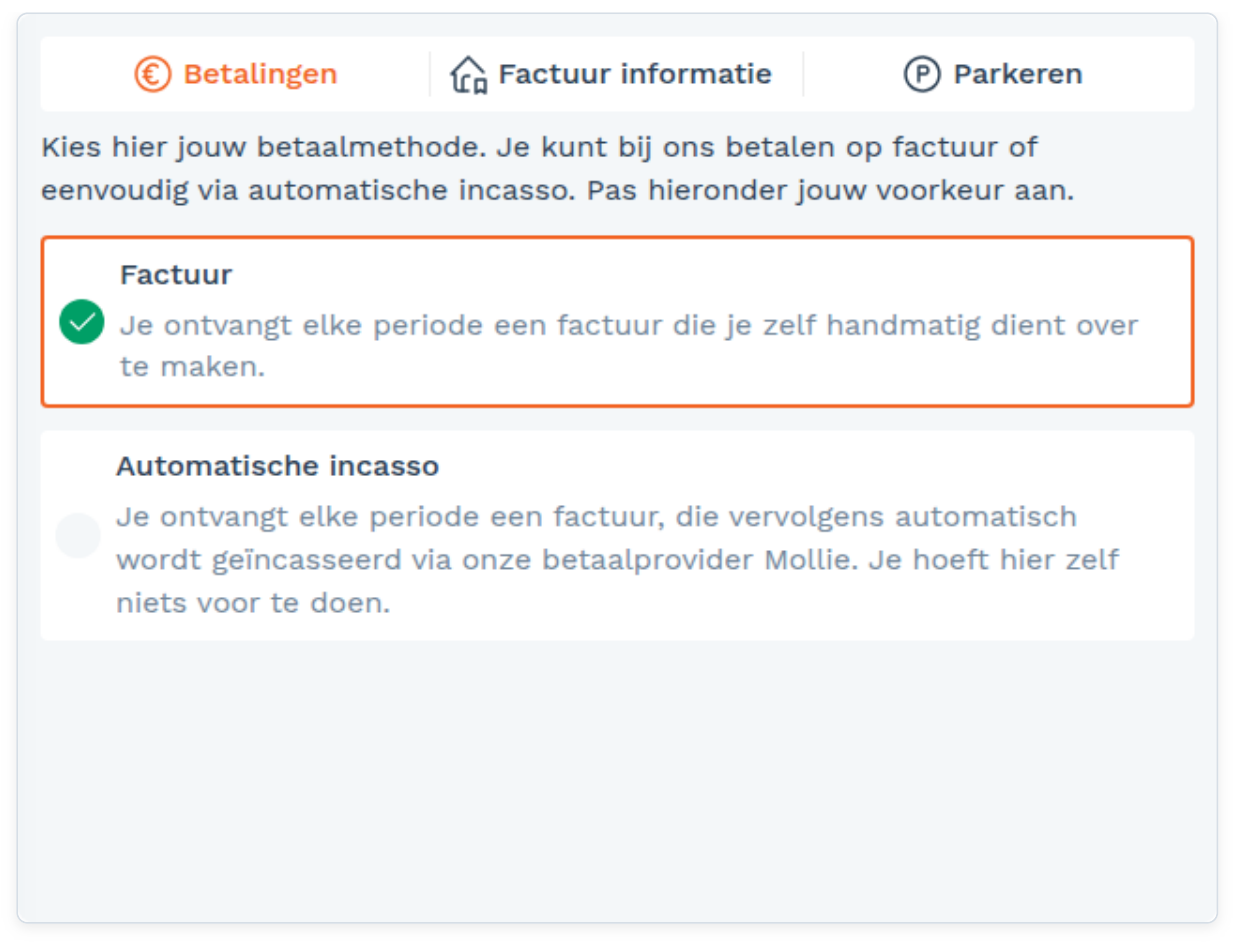 Mijn omgeving: Betalingen, facturatie en parkeren (screenshot uit de handleiding, pagina 153)