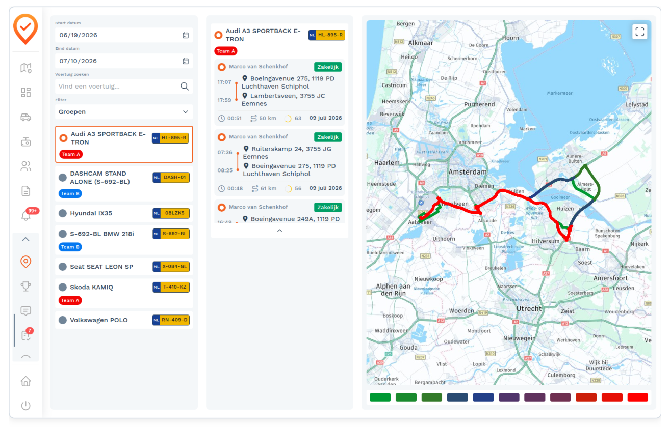 Locations (rijlocaties): Stap 2 — Kies voertuigen (screenshot uit de handleiding, pagina 104)