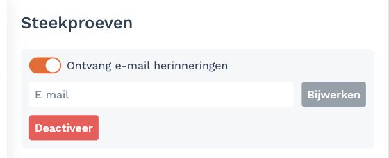 Volledig instellingenblok Steekproeven met e-mailherinneringen, Bijwerken en Deactiveer