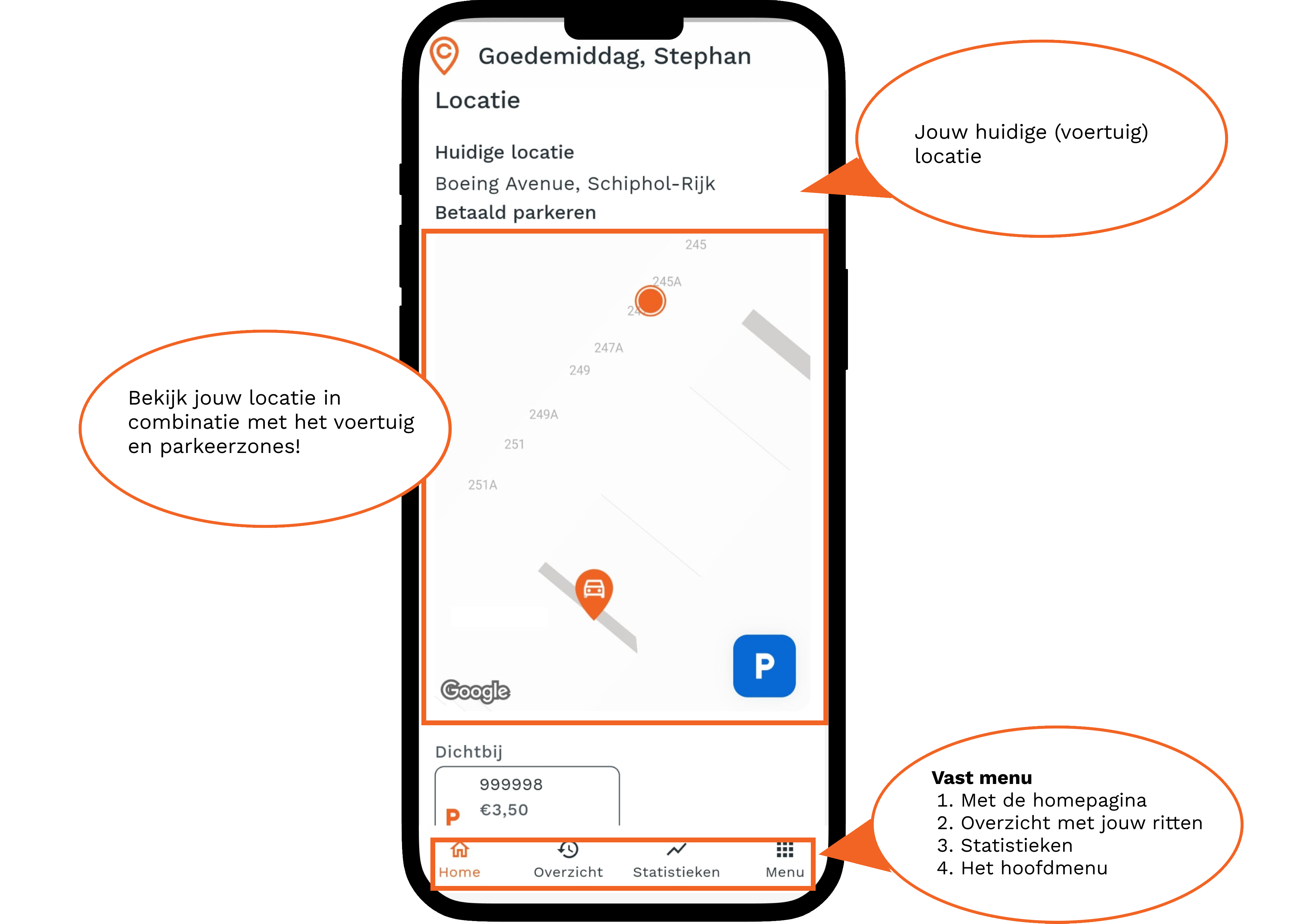 Voertuiglocatie en eigen locatie op Home