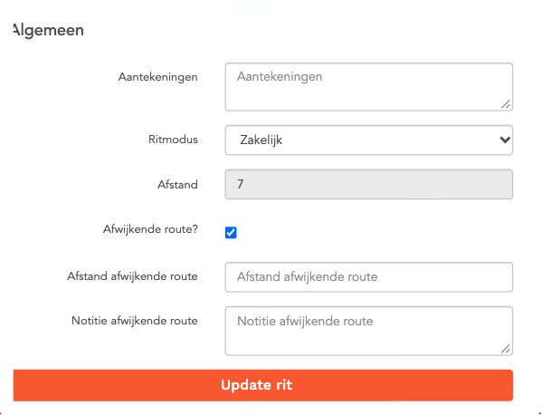 Afwijkende route met aparte afstand en toelichting