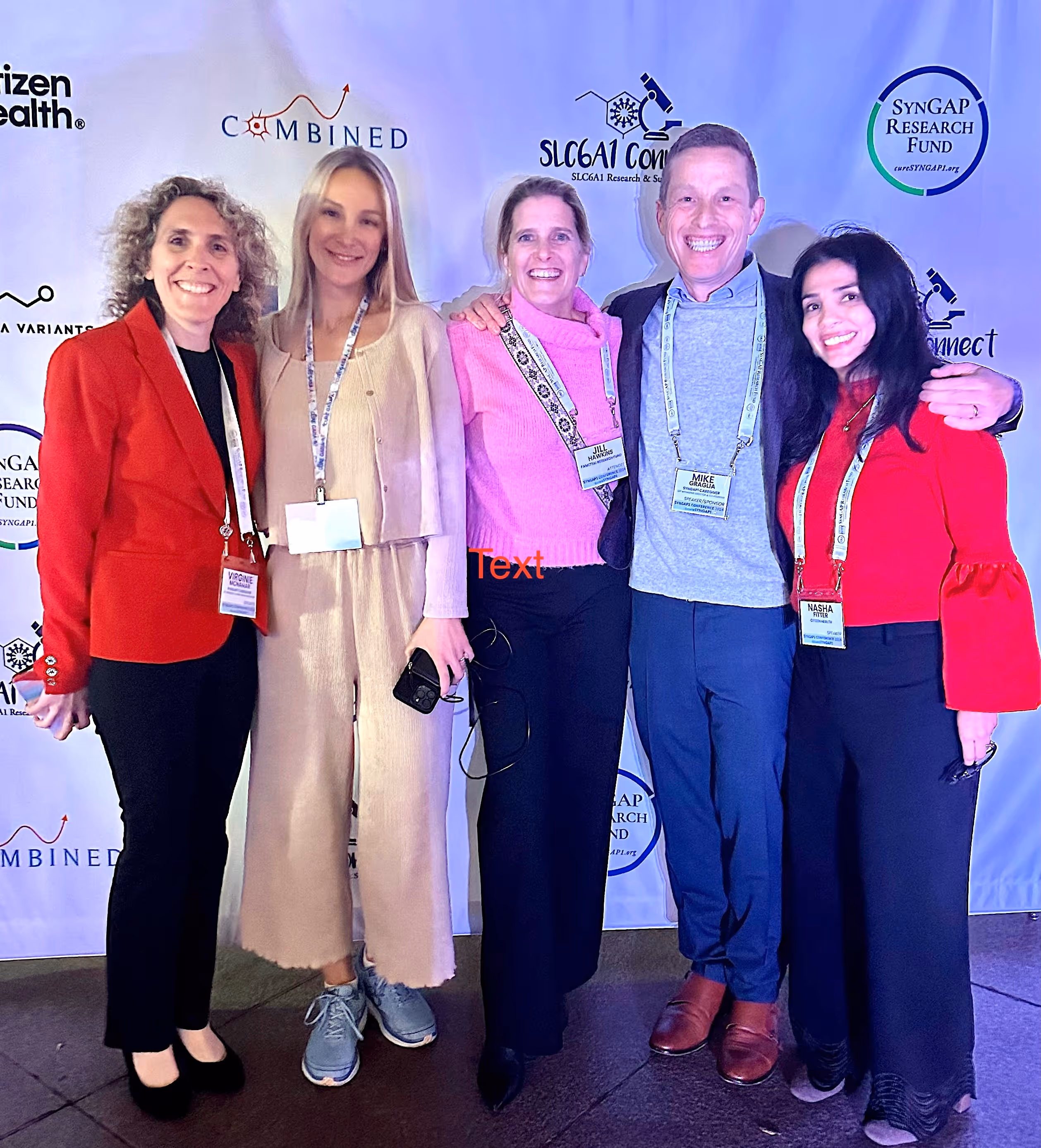 Nasha with Virginie McNamar, Jill Hawkins, Mike Gragila and a colleague at the SynGAP1 conference