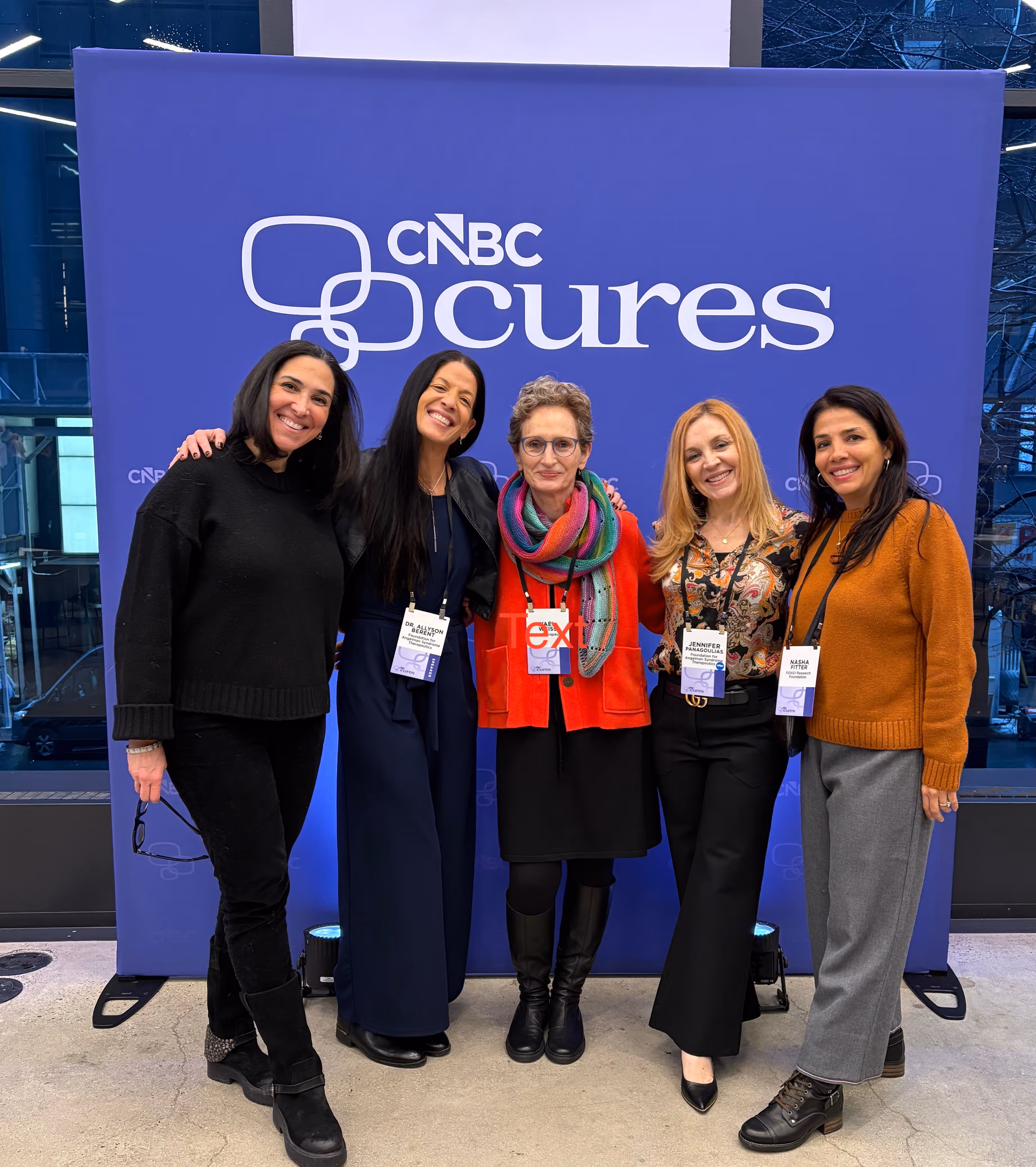 Nasha with Allyson Berent, Yael Weiss, Jennifer Panagoulias and an Angelman therapeutics colleague at CNBC Cures