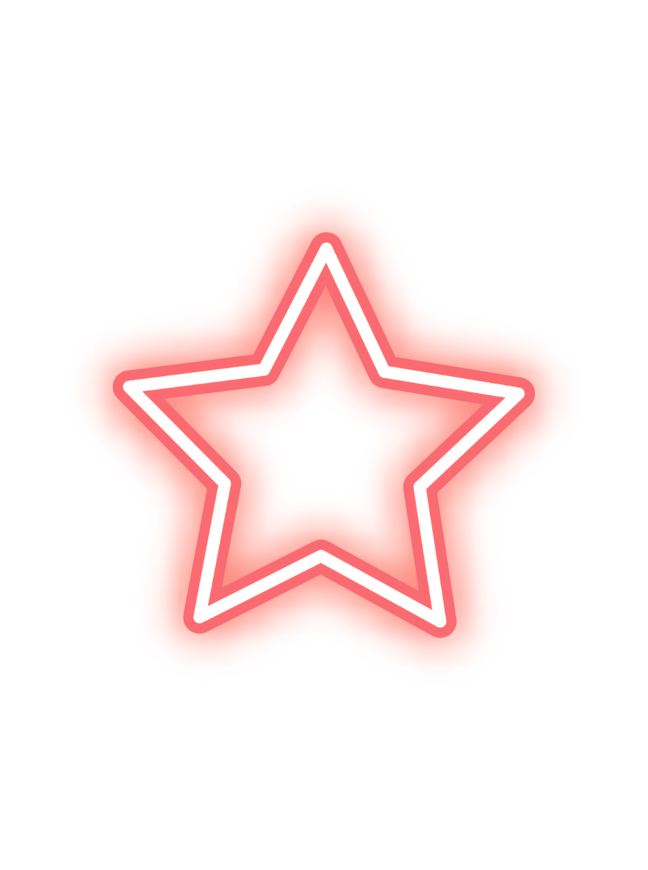 White outlined star with a smaller star cutout in the center and glowing red-orange blurred edges on a transparent background.