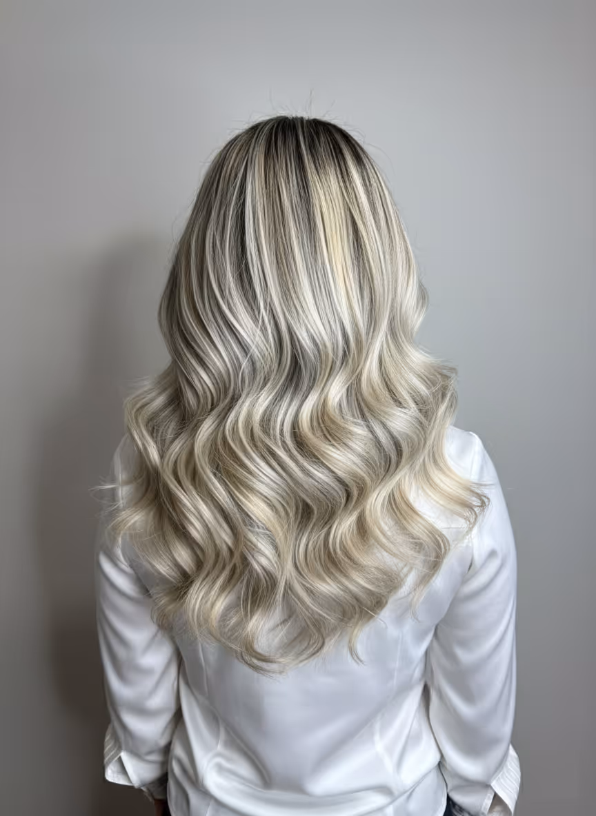 Imagen del cabello de una clienta con un Balayage Dimensional en Tonos Crema aplicado