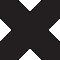 Black X shaped close icon with white background.