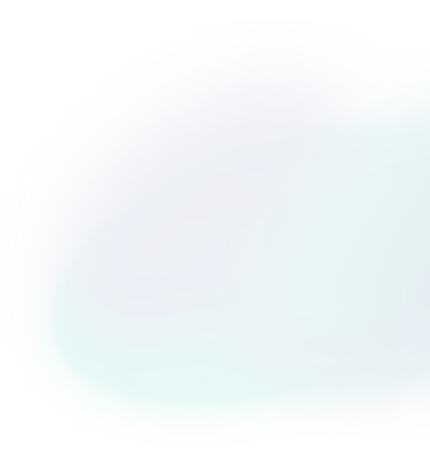 Abstract fluid gradient shape with teal and purple hues fading into black background.