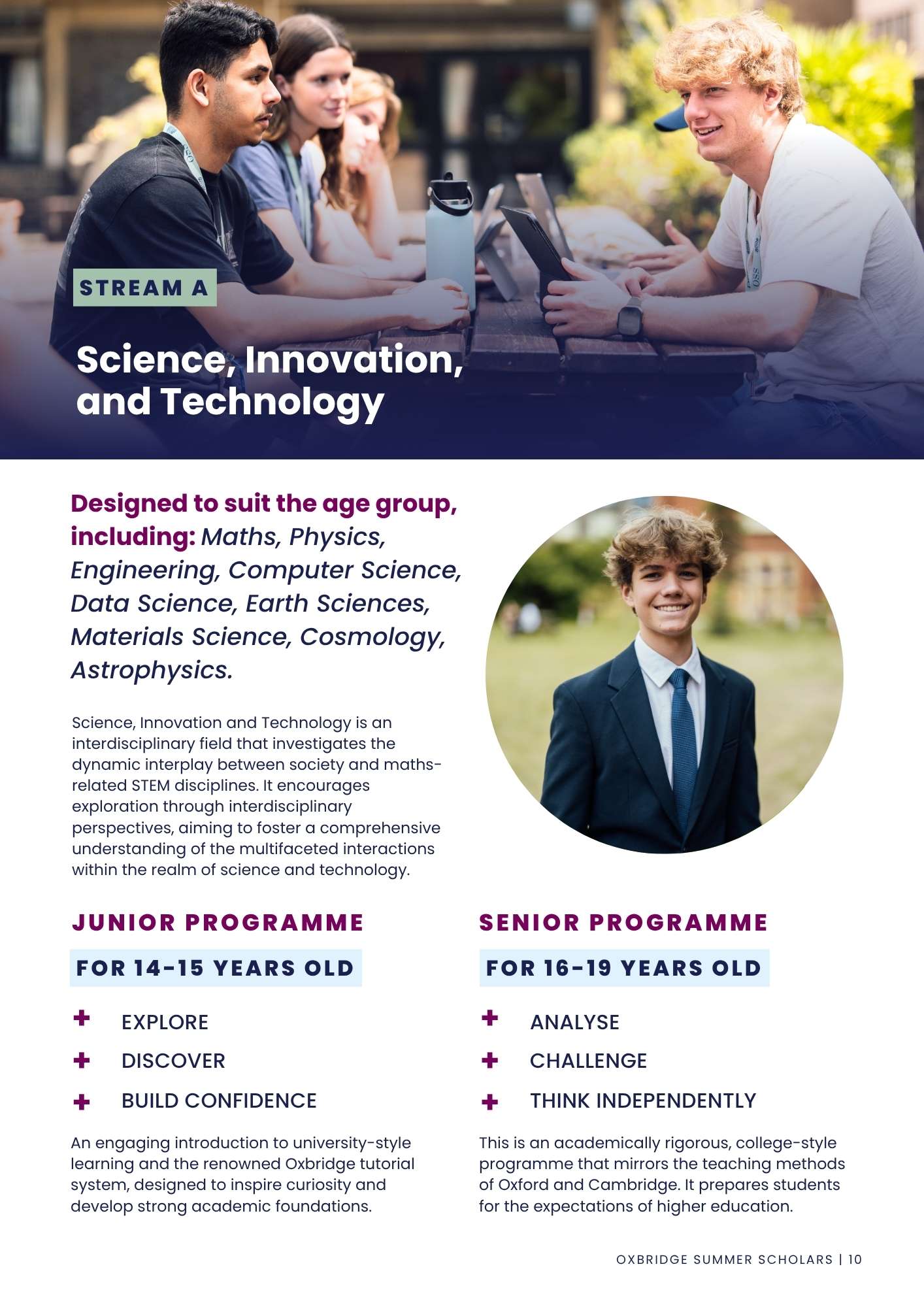 Science and Technology stream at Oxbridge Summer Scholars, introducing students to scientific research, engineering, mathematics and innovation.