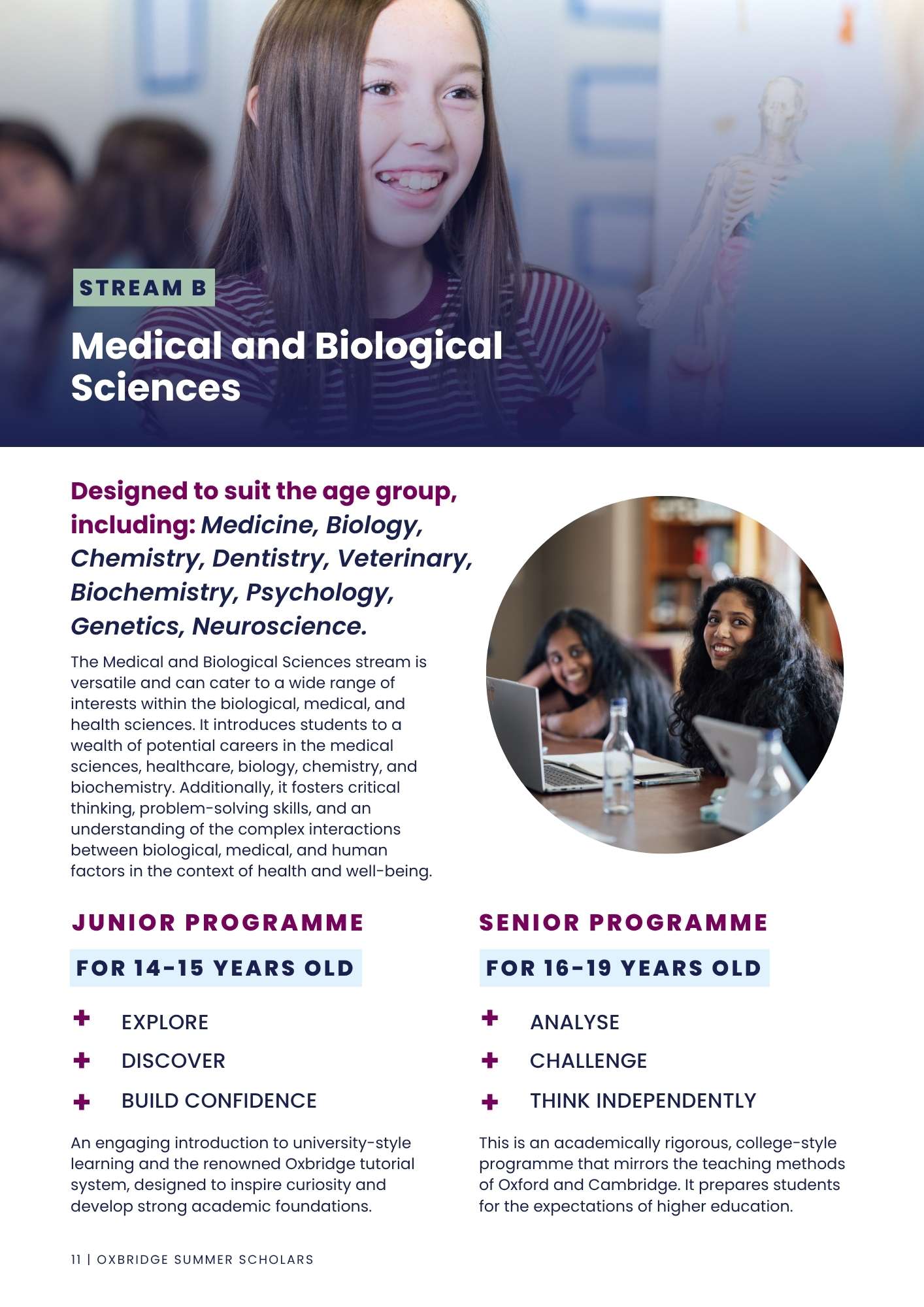 Medical and Biological Sciences stream at Oxbridge Summer Scholars, covering human biology, medicine, genetics and biomedical research.
