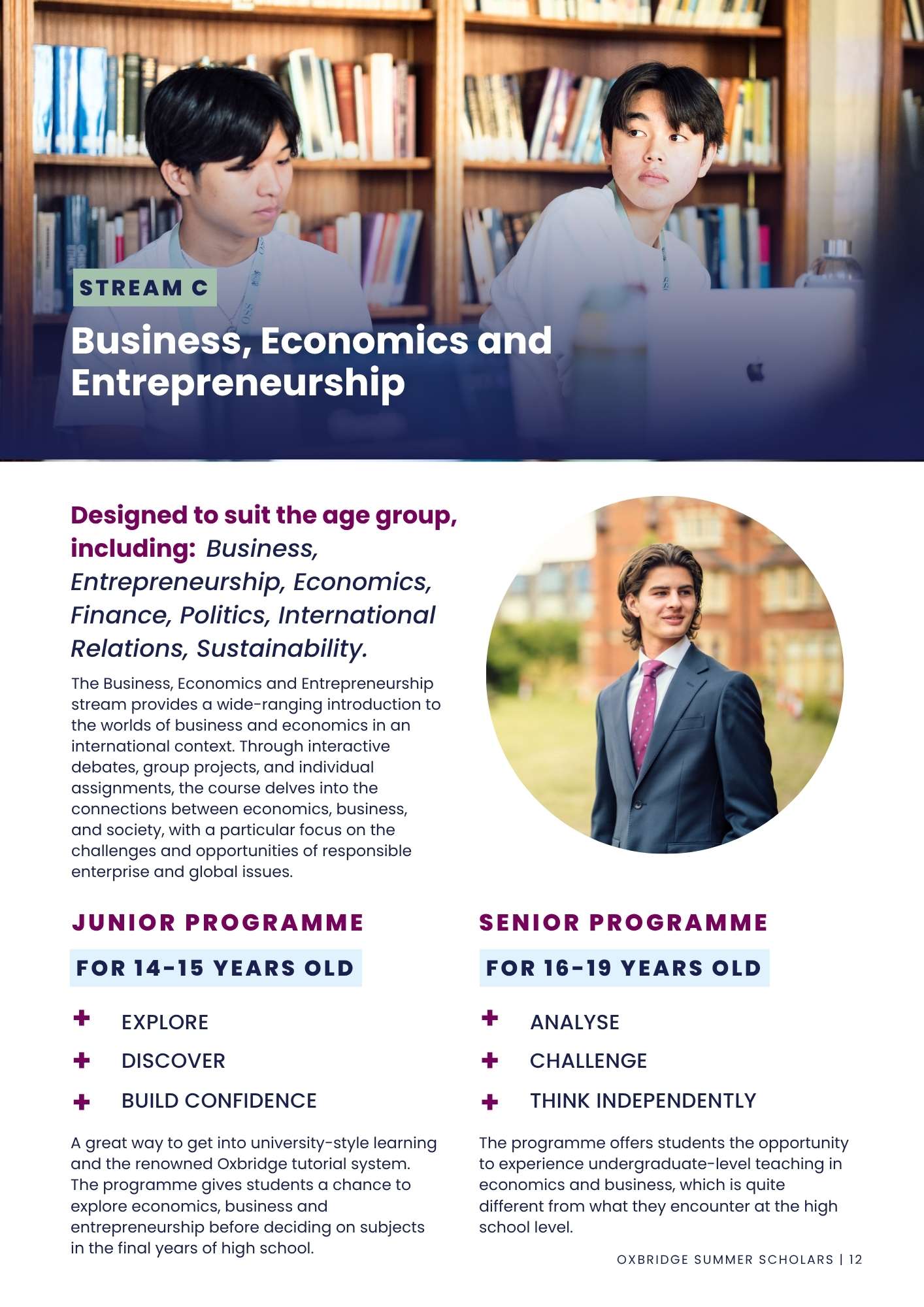Business, Economics and Entrepreneurship stream at Oxbridge Summer Scholars, exploring business strategy, economics, leadership and innovation.