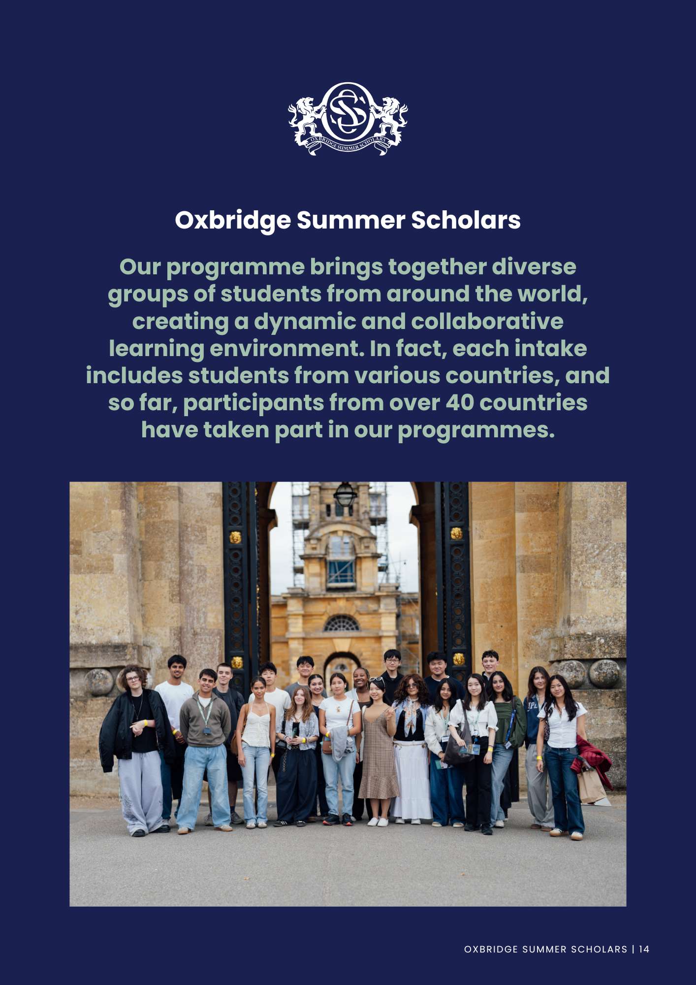 International student community at Oxbridge Summer Scholars with participants from over 40 countries.