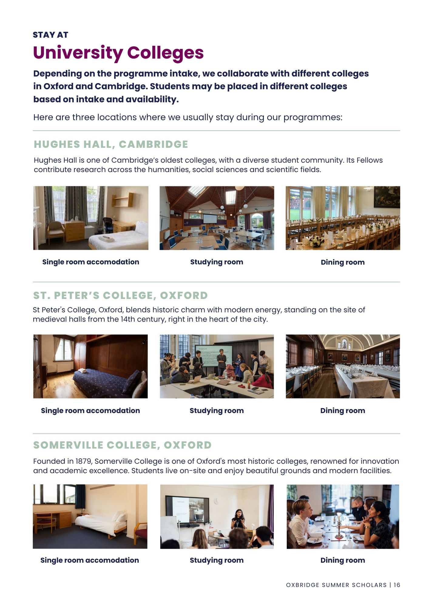 Accommodation at Oxbridge Summer Scholars, featuring student rooms, college facilities and residential life in Oxford and Cambridge.