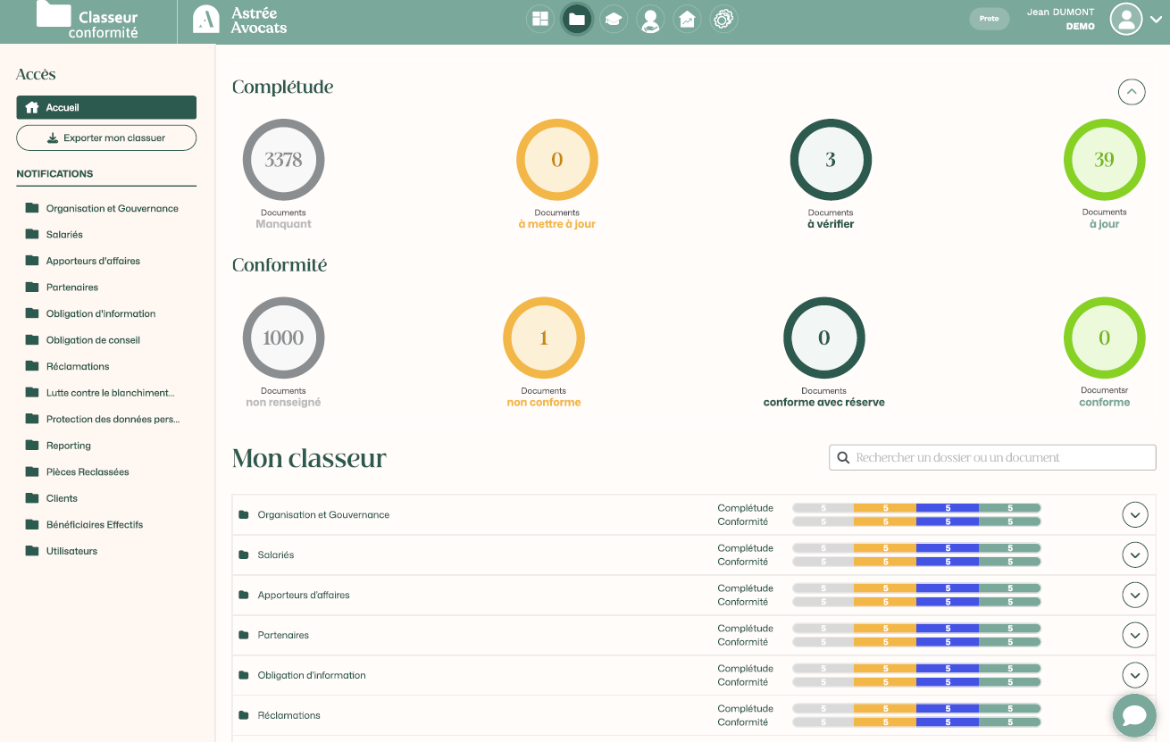 Accueil Classeur conformité