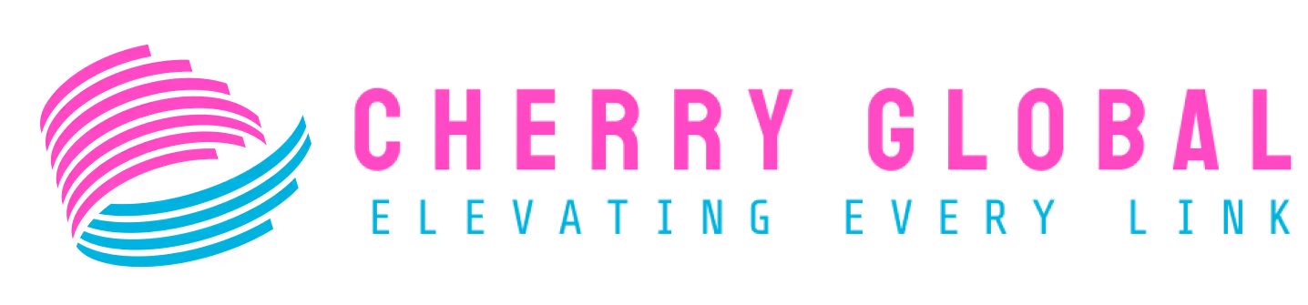 Cherry Global logo with stylized pink and blue curved lines and the tagline 'Elevating Every Link'.