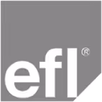 White lowercase letters 'efl' with a registered trademark symbol on a gray background.