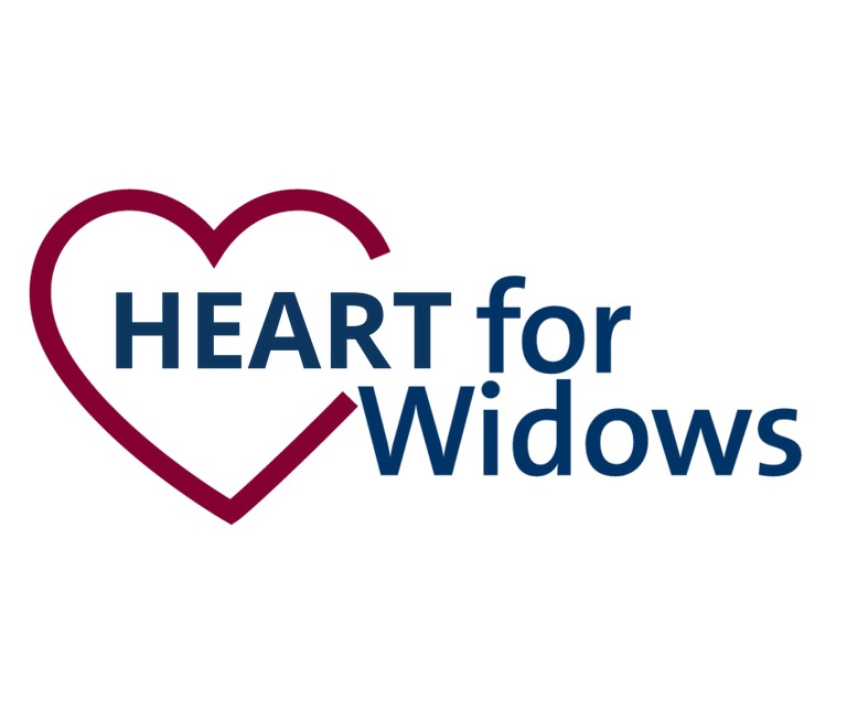 Logo featuring an outlined heart shape with the text 'HEART for Widows' inside.
