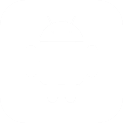 Black Android robot logo centered on a white rounded square background.