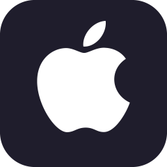 White Apple logo on a black circular background.