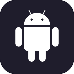 White Android robot icon on a dark rounded square background.