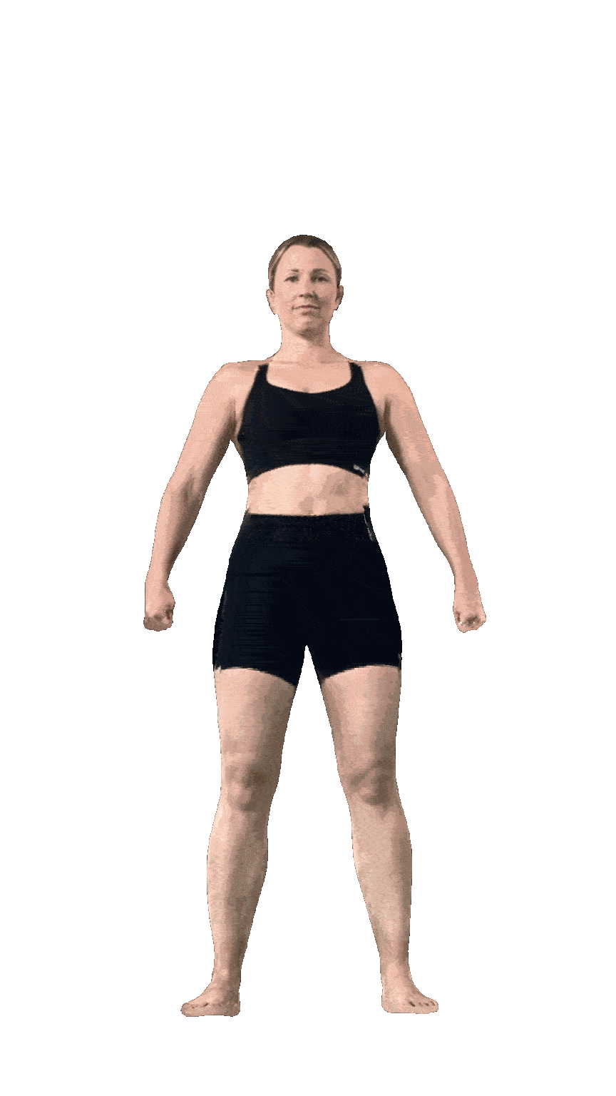 Rendered 3D body avatar rotating against a dark background